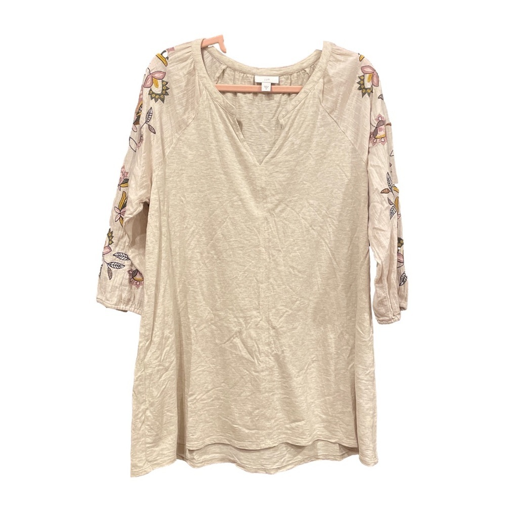 J. Jill tunic with mandarin collar and embroidered puff sleeves. Size M H4